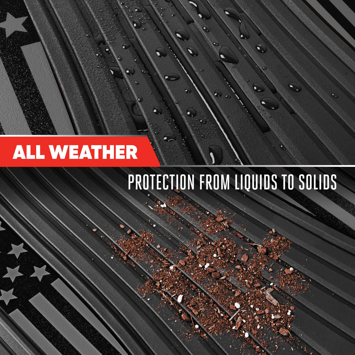 Motor Trend Flag Floor Mats Full Set - Durable Black Rubber Car Floor Mats for Trucks Cars SUV with Two Tone Accent, All Weather Interior