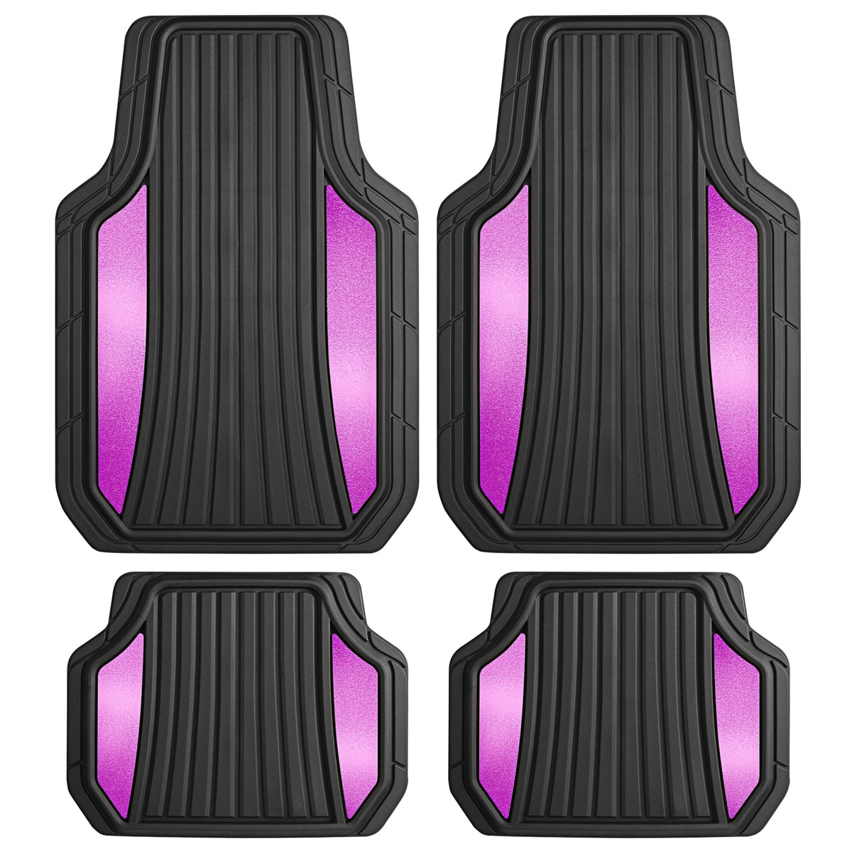 Motor Trend ChromeTech Car Floor Mats Full Set - Durable Rubber Floor Mats for Cars with Two Tone Accent, All Weather Interior Protection for