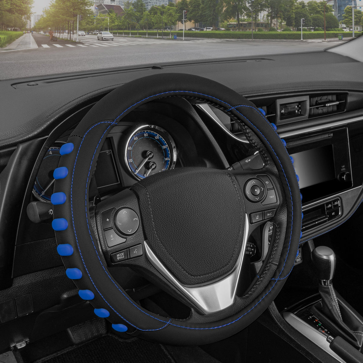 MotorTrend FlexGrip Steering Wheel Cover with Raised Bump Grips (Fits 14.5" - 15.5")