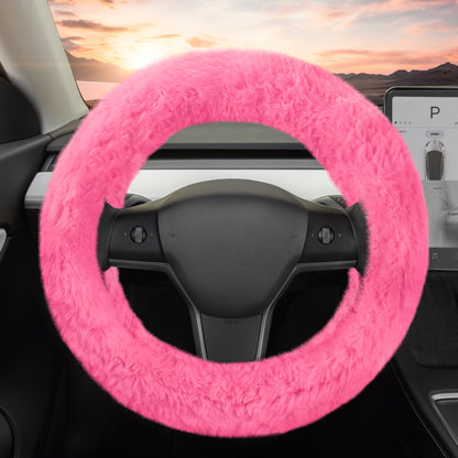 Carbella Soft Pink Fuzzy Steering Wheel Cover, Standard 15 Inch Size Fits Most Vehicles, Cute Faux Fur Car Steering Cover with Soft Fluffy Furry