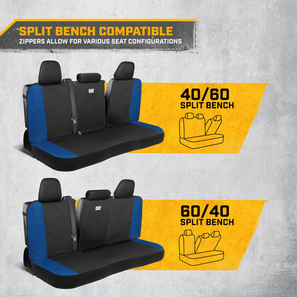 CAT Black & Blue Car Seat Covers Full Set – Front Seat Covers & Rear Bench Seat Cover – Airbag Compatible, 60/40 Split Bench for Trucks, Cars &