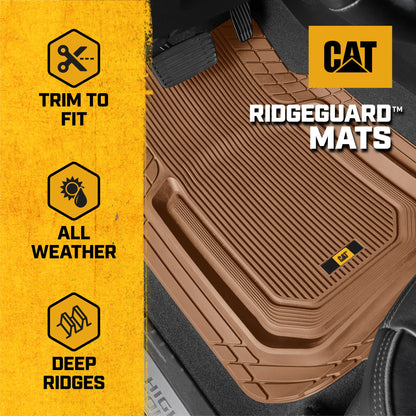 Cat® TerrainGuard™ Heavy-Duty 3-Piece All-Weather Rubber Floor Mats for Car, Truck, SUV, Van - Trim-to-Fit Deep Dish Automotive Floor Liners