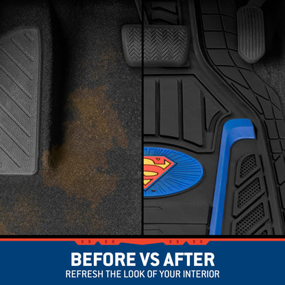BDK Armored Super Hero Car Floor Mats - Officially Licensed DC Comics - All Weather Heavy Duty Auto Interior Liners for Car Truck Van SUV