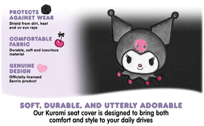 Hello Kitty Kuromi Car Seat Cover - Cute Black and Purple Front Seat Cover with Lavender Accents, Durable and Comfortable Polyester, Car