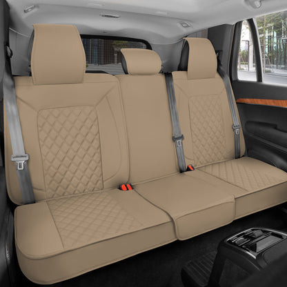 MotorBox Premium Napa Leather Rear Seat Cover - Semi Universal Fit for Most Cars, Truck & SUV - Beige Back Seat Protector - Anti-Slip, Durable