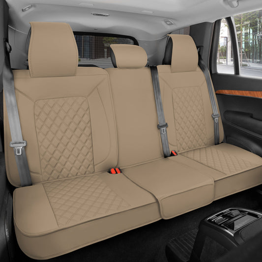 MotorBox Premium Napa Leather Rear Seat Cover - Semi Universal Fit for Most Cars, Truck & SUV - Beige Back Seat Protector - Anti-Slip, Durable