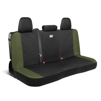 Cat Flexfit Green Rear Seat Cover for Car – Durable Canvas & Mesh Design 60/40 Split Bench Protector for Cars, Trucks & SUVs – Back Seat Cover