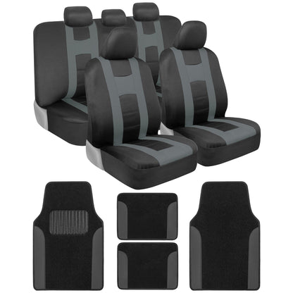 BDK 13-Piece Forza Series Front Seat Covers, Rear Seat Covers, Front Floor Mats, and Rear Floor Mats - Gray