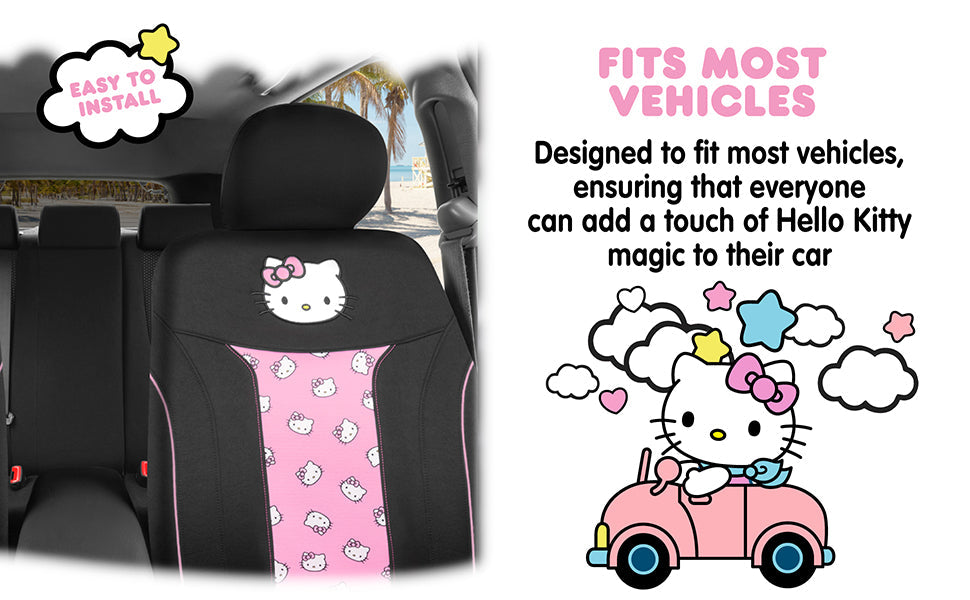 Hello Kitty Car Seat Cover - Cute and Durable Pink Front Seat Cover, Adorable Hello Kitty Design, Comfortable and Long-Lasting Polyester, Car