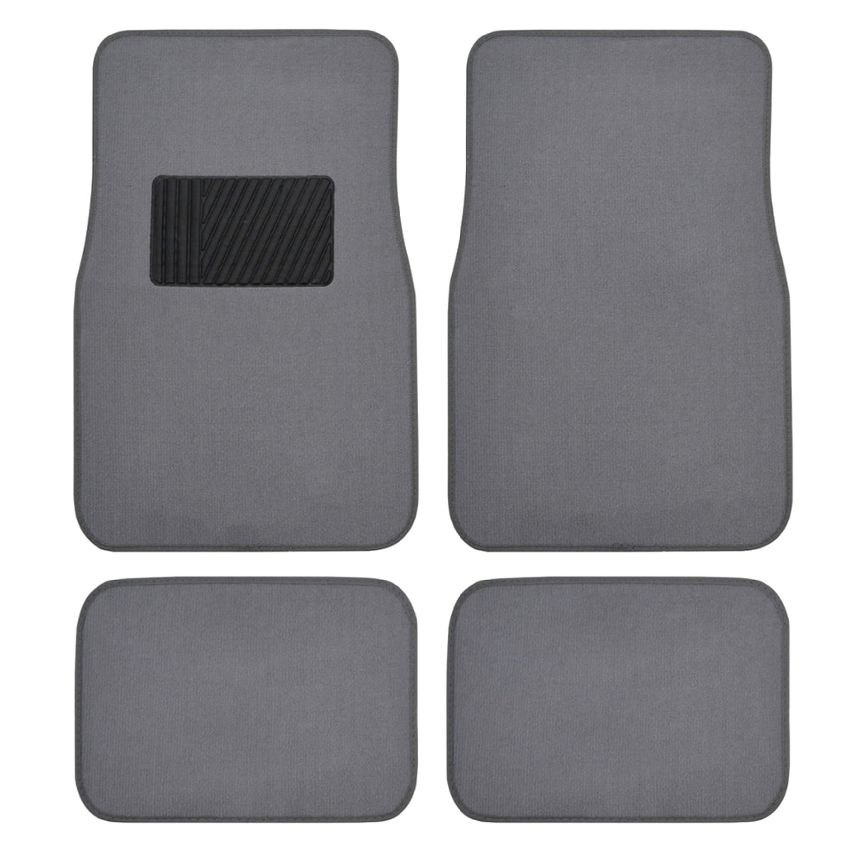 BDK 4-Piece Premium Carpet Non-Slip Heel Pad Front Floor Mats and Rear Floor Mats - Medium Gray