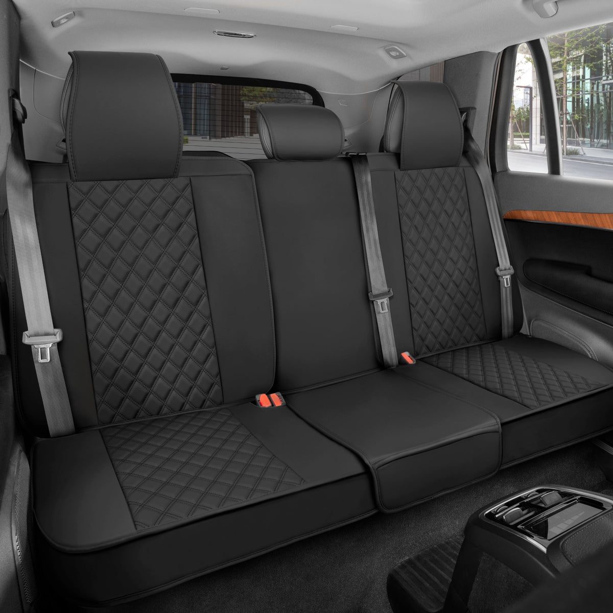 MotorBox Premium Napa Leather Rear Seat Cover - Semi Universal Fit for Most Cars, Truck & SUV - Black Back Seat Protector - Anti-Slip, Durable