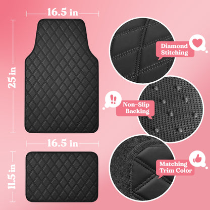 Carbella 4-piece DiamondLuxe Front Floor Mats and Rear Floor Mats - Black