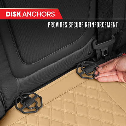 MotorTrend 3-Piece Diamond Stitched Padded Rear Seat Covers with Storage Pockets - Beige