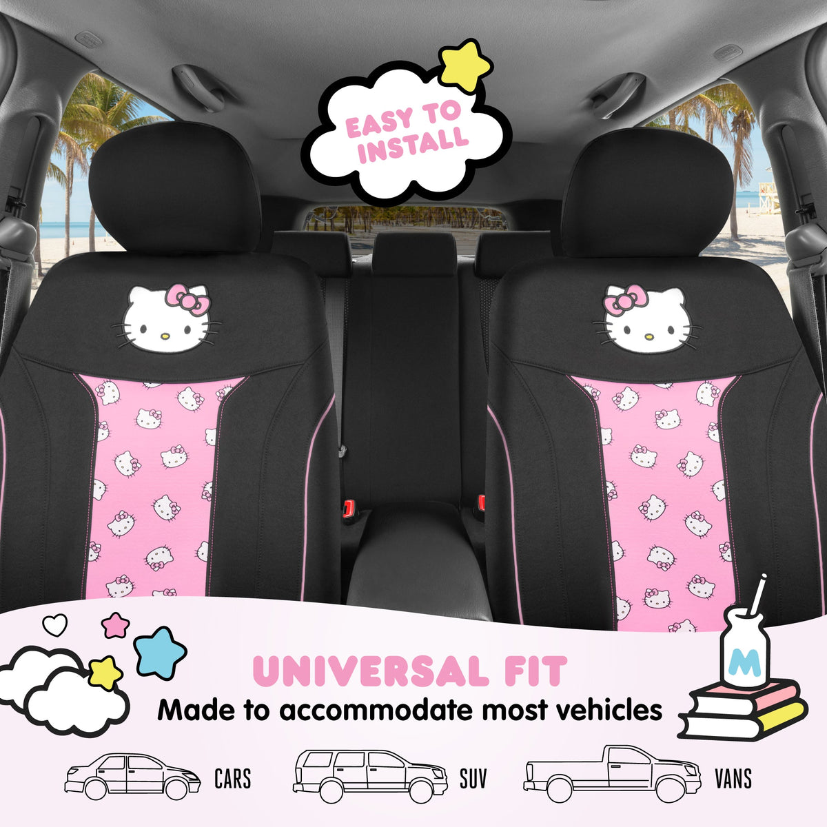 Hello Kitty Car Seat Covers - Cute and Durable Pink Front Seat Covers, Adorable Hello Kitty Design, Comfortable and Long-Lasting Polyester, Car