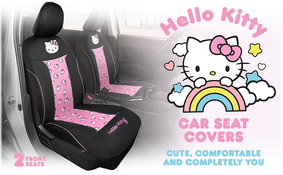 Hello Kitty Car Seat Covers - Cute and Durable Pink Front Seat Covers, Adorable Hello Kitty Design, Comfortable and Long-Lasting Polyester, Car