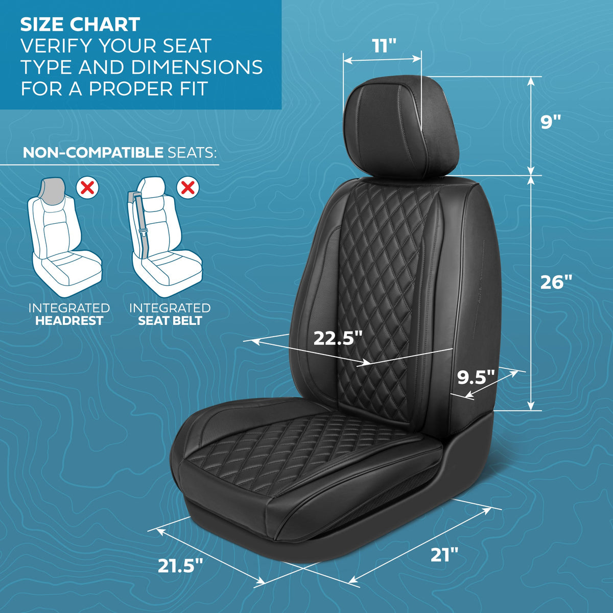 MotorBox Elite Edition Faux Leather Seat Covers for Cars, Trucks, & SUV - 2 Black Car Seat Covers for Front Seats - Universal Fit Car Accessories