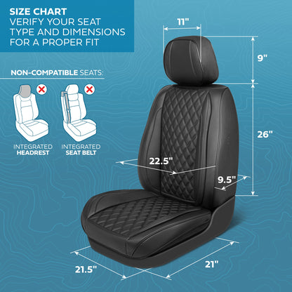 MotorBox Elite Edition Faux Leather Seat Covers for Cars, Trucks, & SUV - 2 Black Car Seat Covers for Front Seats - Universal Fit Car Accessories