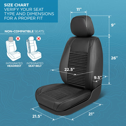 MotorBox Elite Edition Faux Leather & All Weather Wicker Seat Covers for Cars, Trucks, & SUV - 2 Black Car Seat Covers for Front Seats