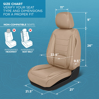 MotorBox Elite Edition Faux Leather Seat Covers for Cars, Trucks, & SUV - 2 Beige Car Seat Covers for Front Seats - Universal Fit Car Accessories