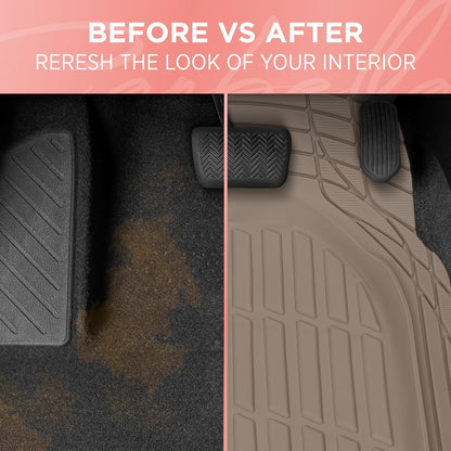 Car Floor Mats - FlexTough Deep Dish Rubber All Weather Protection for Cars SUV Trucks Beige Automotive Accessories