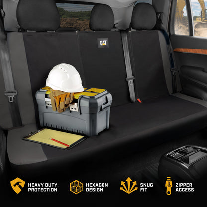 Cat Flexfit Gray Rear Seat Cover for Car – Durable Canvas & Mesh Design 60/40 Split Bench Protector for Cars, Trucks & SUVs – Back Seat Cover for