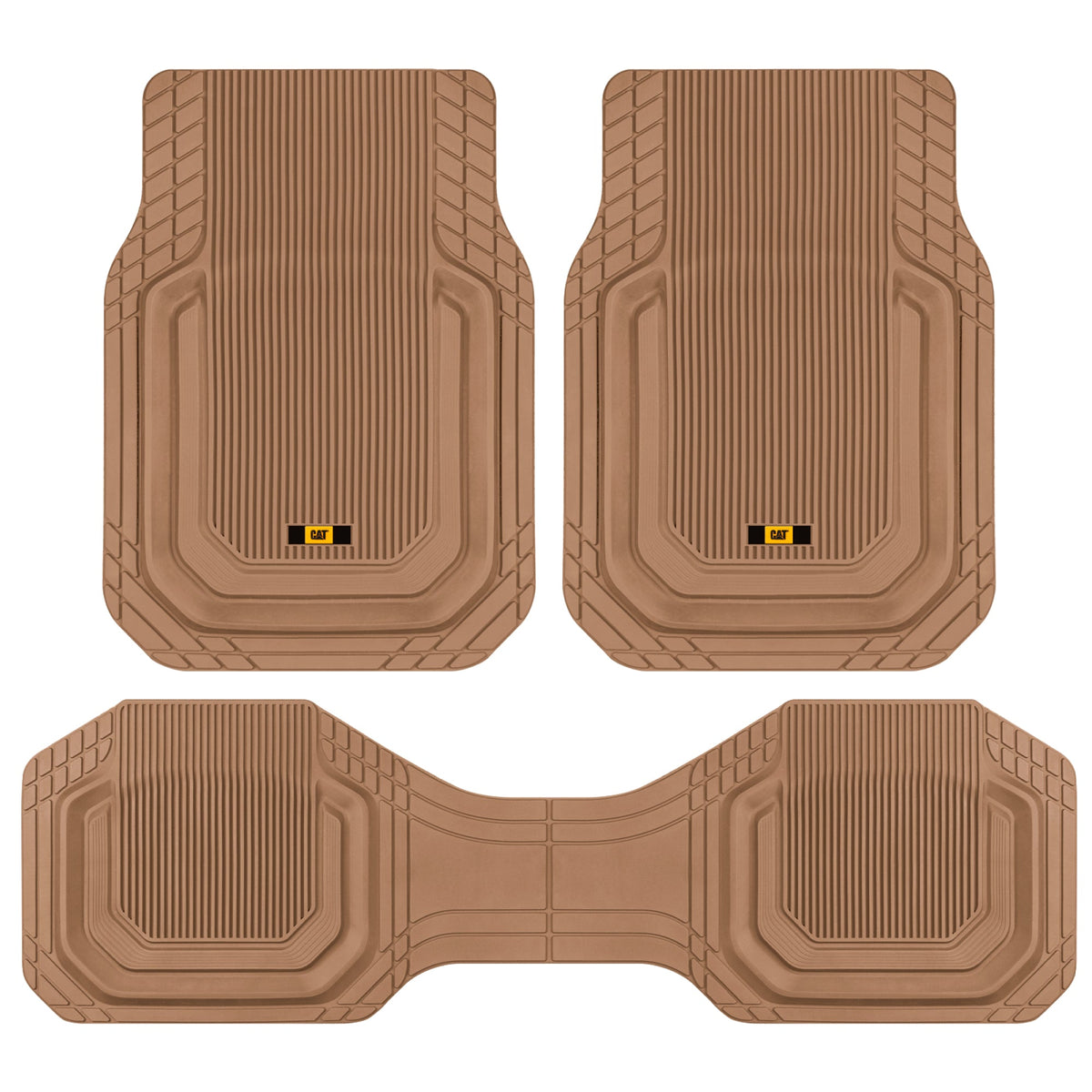 Cat® TerrainGuard™ Heavy-Duty 3-Piece All-Weather Rubber Floor Mats for Car, Truck, SUV, Van - Trim-to-Fit Deep Dish Automotive Floor Liners