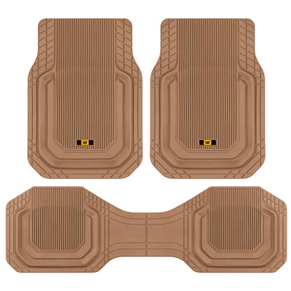 Cat® TerrainGuard™ Heavy-Duty 3-Piece All-Weather Rubber Floor Mats for Car, Truck, SUV, Van - Trim-to-Fit Deep Dish Automotive Floor Liners