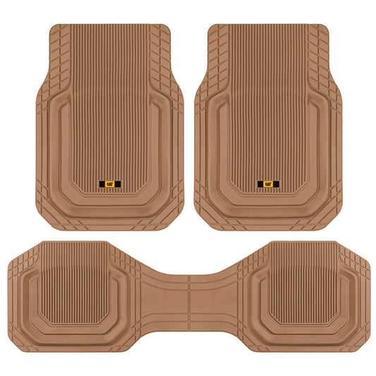 Cat® TerrainGuard™ Heavy-Duty 3-Piece All-Weather Rubber Floor Mats for Car, Truck, SUV, Van - Trim-to-Fit Deep Dish Automotive Floor Liners