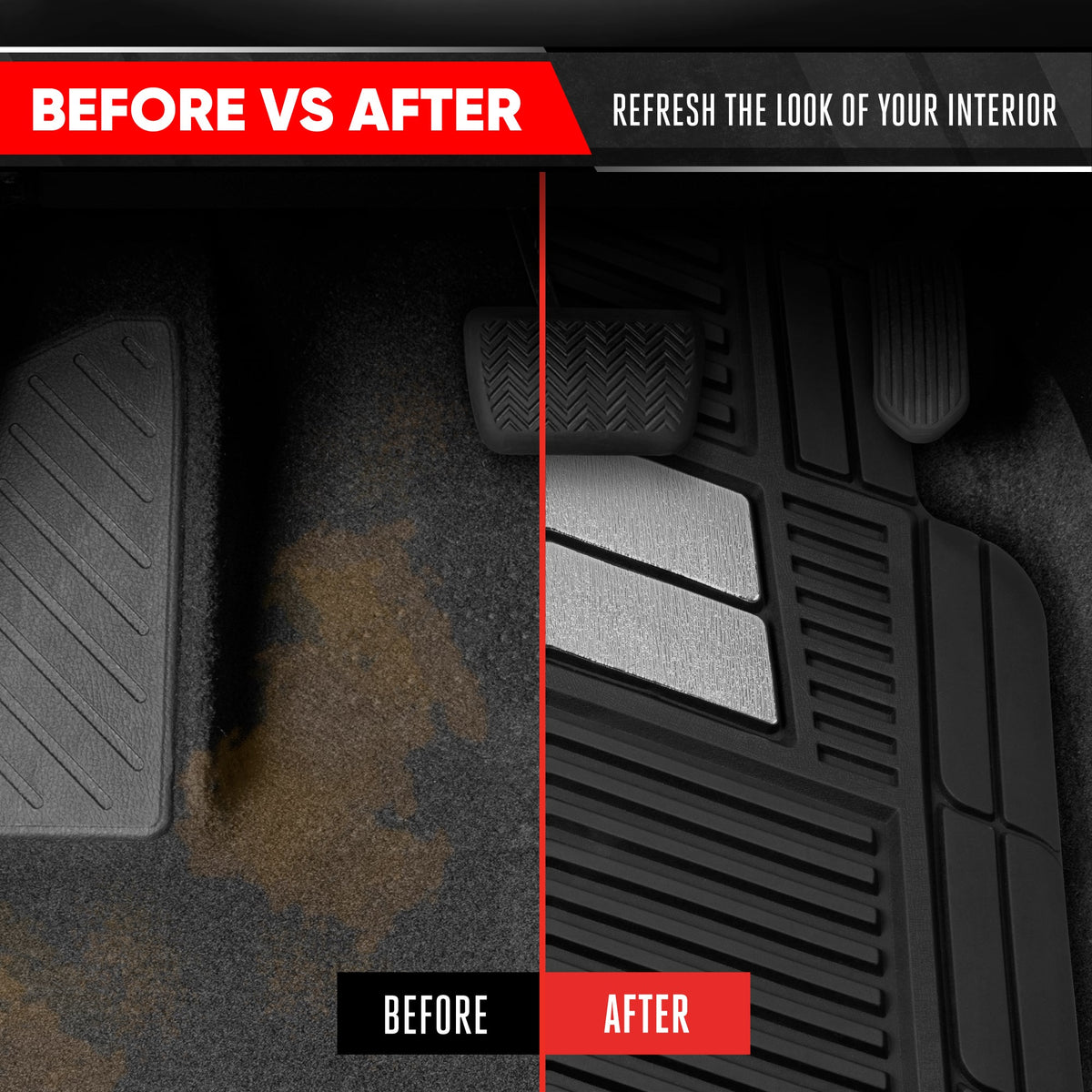 Motor Trend FlexTough Shield Black & Silver All-Weather Floor Mats for Cars, Trucks & SUVs – Heavy Duty Waterproof Rubber Car Mats, Universal