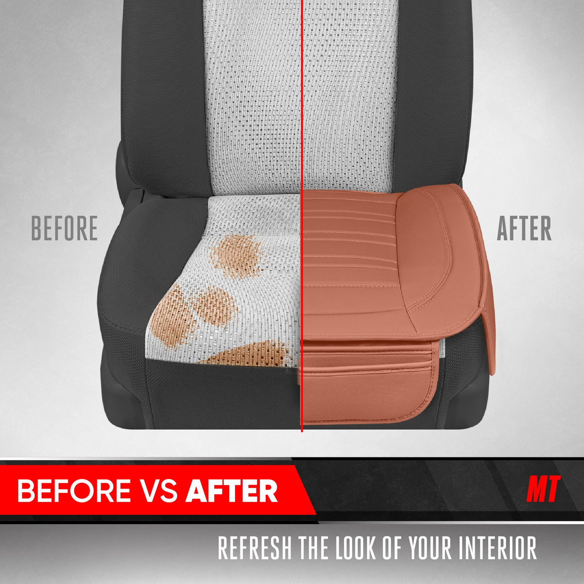 Motor Trend Faux Leather Front Seat Cover for Cars - Set of 2 Brown Front Car Seat Covers for SUV & Truck with Storage Pockets - Automotive Car