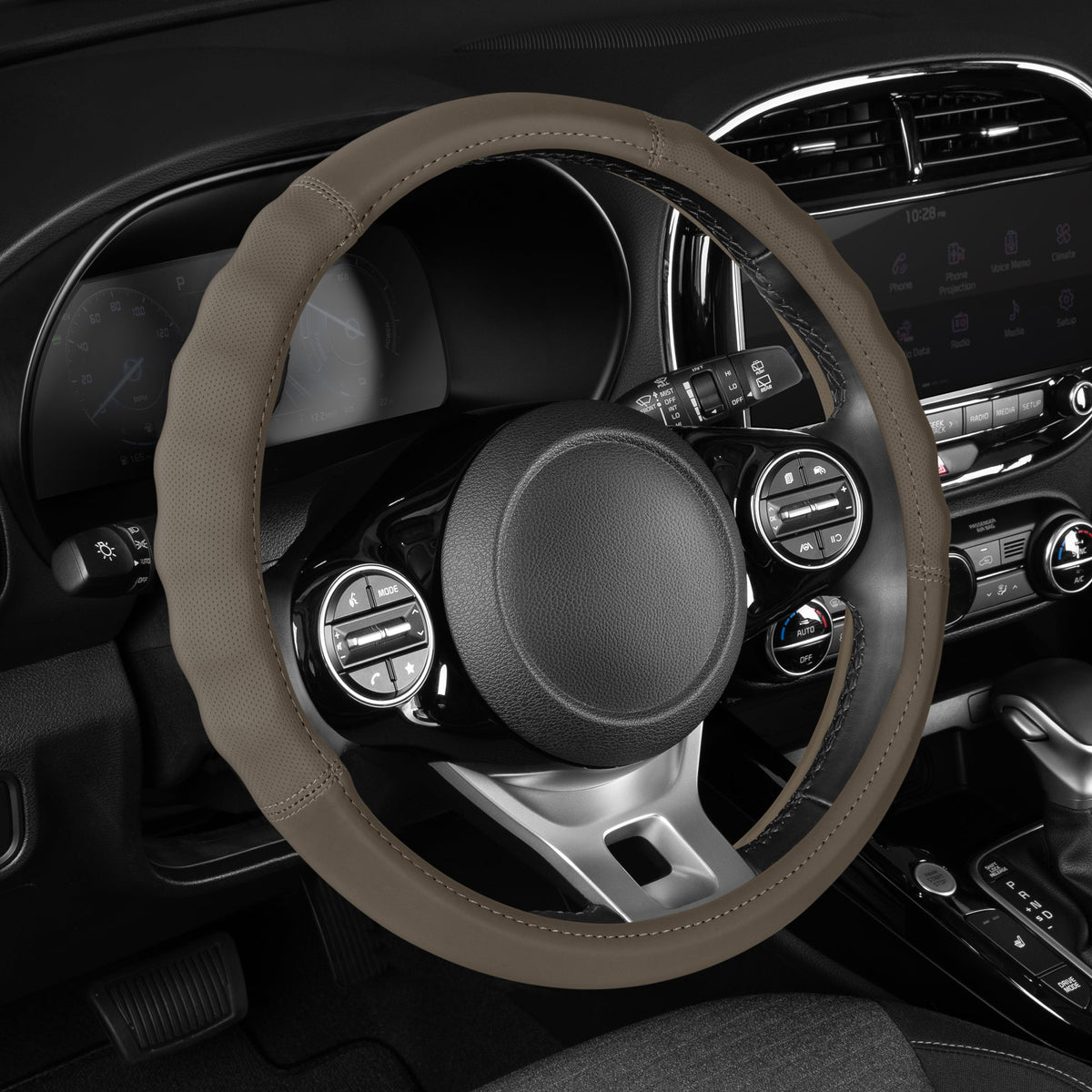 MotorTrend SoftTouch Advanced Traction Grip Steering Wheel Cover (Fits 14.5" - 15.5") - Beige
