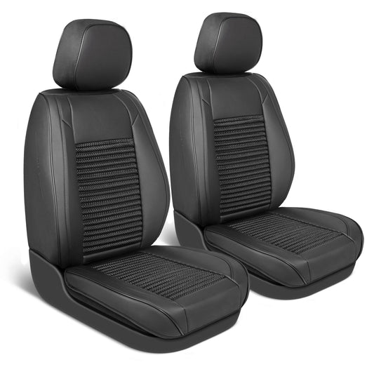 MotorBox Elite Edition Faux Leather & All Weather Wicker Seat Covers for Cars, Trucks, & SUV - 2 Black Car Seat Covers for Front Seats