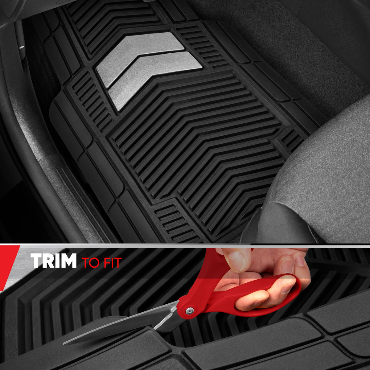 Motor Trend FlexTough Shield Black & Silver All-Weather Floor Mats for Cars, Trucks & SUVs – Heavy Duty Waterproof Rubber Car Mats, Universal