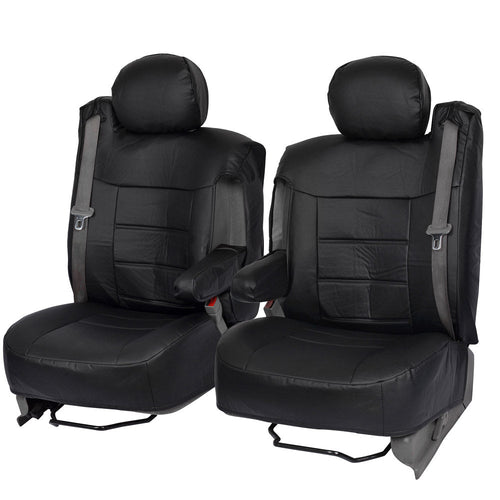 BDK 2-Pack Premium Faux Leather Front Seat Covers with Integrated Seatbelt and Armrest Covers - Black