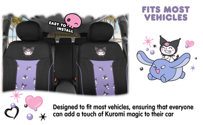 Hello Kitty Kuromi Car Seat Covers - Cute Black and Purple Front Seat Covers with Lavender Accents, Durable and Comfortable Polyester, Car