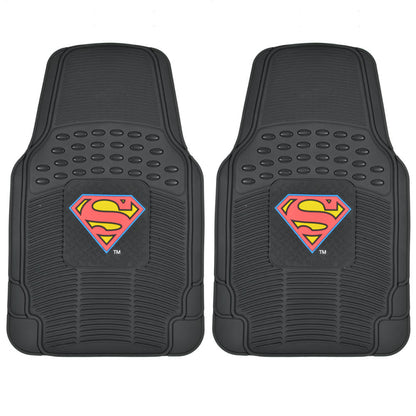 Warner Bros DC Comics 2-Piece 3D Super Hero Logo Front Floor Mats - Heavy Duty, All Weather, Trim to Fit - Classic Superman