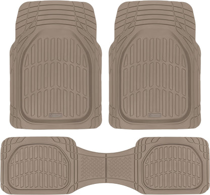 Car Floor Mats - FlexTough Deep Dish Rubber All Weather Protection for Cars SUV Trucks Beige Automotive Accessories