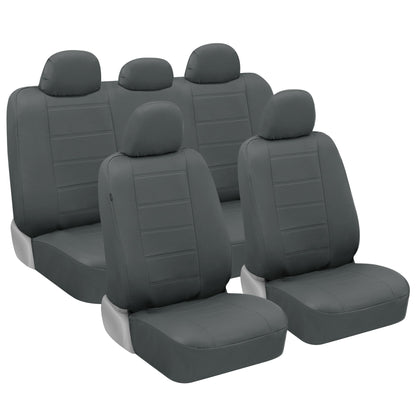 BDK 9-Piece Premium Faux Leather Front Seat Covers and Rear Seat Covers - Gray