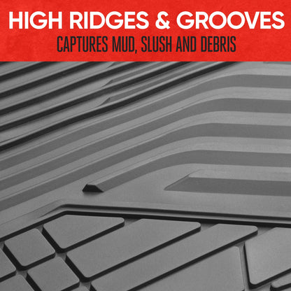 MotorTrend 3-Piece Raised Ridge Multi-Channel Front Floor Mats and Rear Floor Mat - Heavy Duty, All Weather, Trim to Fit