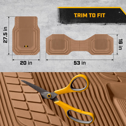 Cat® TerrainGuard™ Heavy-Duty 3-Piece All-Weather Rubber Floor Mats for Car, Truck, SUV, Van - Trim-to-Fit Deep Dish Automotive Floor Liners