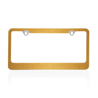 BDK Single Stainless Steel Rhinestone Crystal License Plate Frame - Standard Size (12.25" x 6.25") - 1-Pack Gold Bling