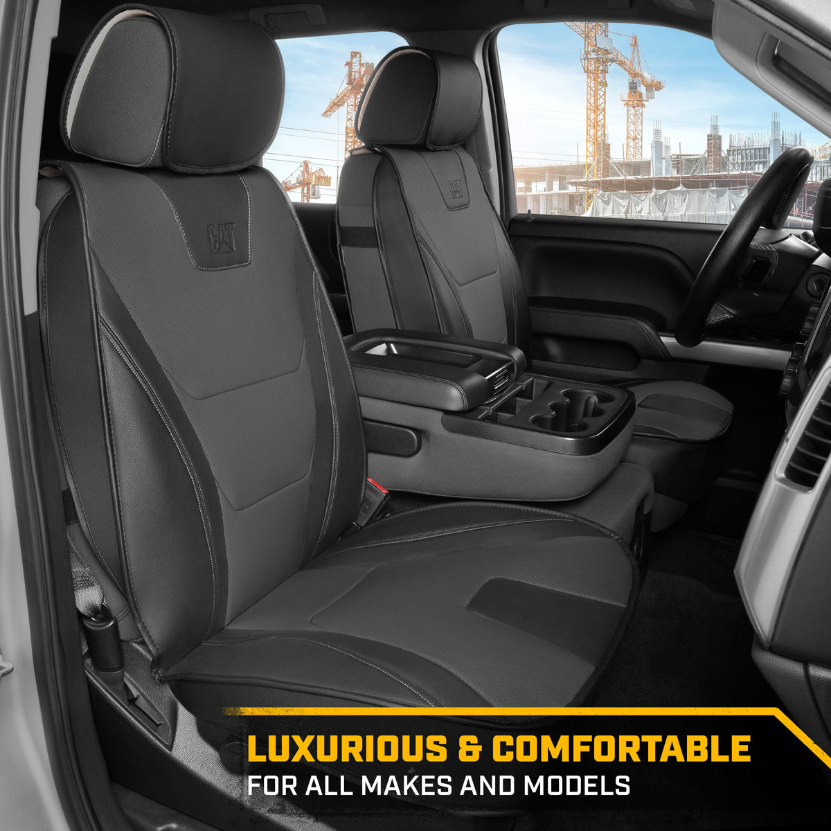 CAT® Edge Deluxe Car Seat Covers for Front Seats - Premium Two-Tone Faux Leather Seat Covers for Cars with Universal Fit, Rugged Automotive Seat