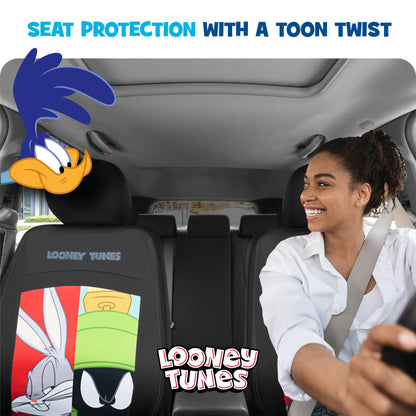 Looney Tunes Car Seat Covers – 2-Piece Front Seat Covers Featuring Bugs Bunny, Marvin the Martian, Taz & Daffy Duck – Universal Fit for Cars