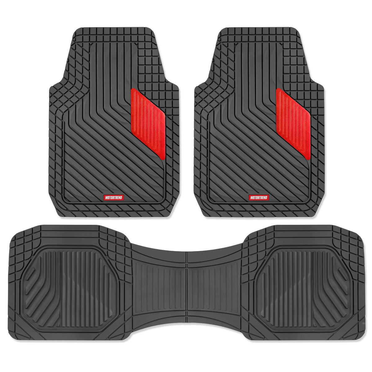 Motor Trend MetallicGuard Car Floor Mats Full Set - Durable Rubber Floor Mats with Red Metallic Heel Pad, All-Weather Interior Protection for