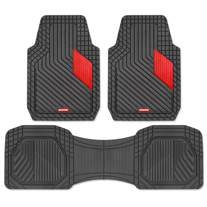 Motor Trend MetallicGuard Car Floor Mats Full Set - Durable Rubber Floor Mats with Red Metallic Heel Pad, All-Weather Interior Protection for