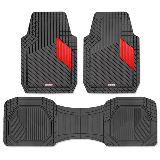 Motor Trend MetallicGuard Car Floor Mats Full Set - Durable Rubber Floor Mats with Red Metallic Heel Pad, All-Weather Interior Protection for