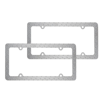 Chrome Plated Rust-Proof Die-Cast Stainless Metal License Plate Frame/Holder Universal Size - Blank Metal Design (Pack of 2)