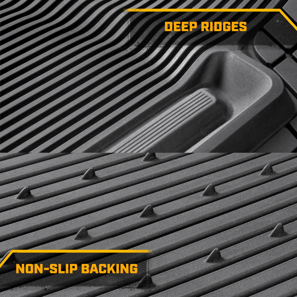 Cat® TerrainGuard™ Heavy-Duty 3-Piece All-Weather Rubber Floor Mats for Car, Truck, SUV, Van - Trim-to-Fit Deep Dish Automotive Floor Liners