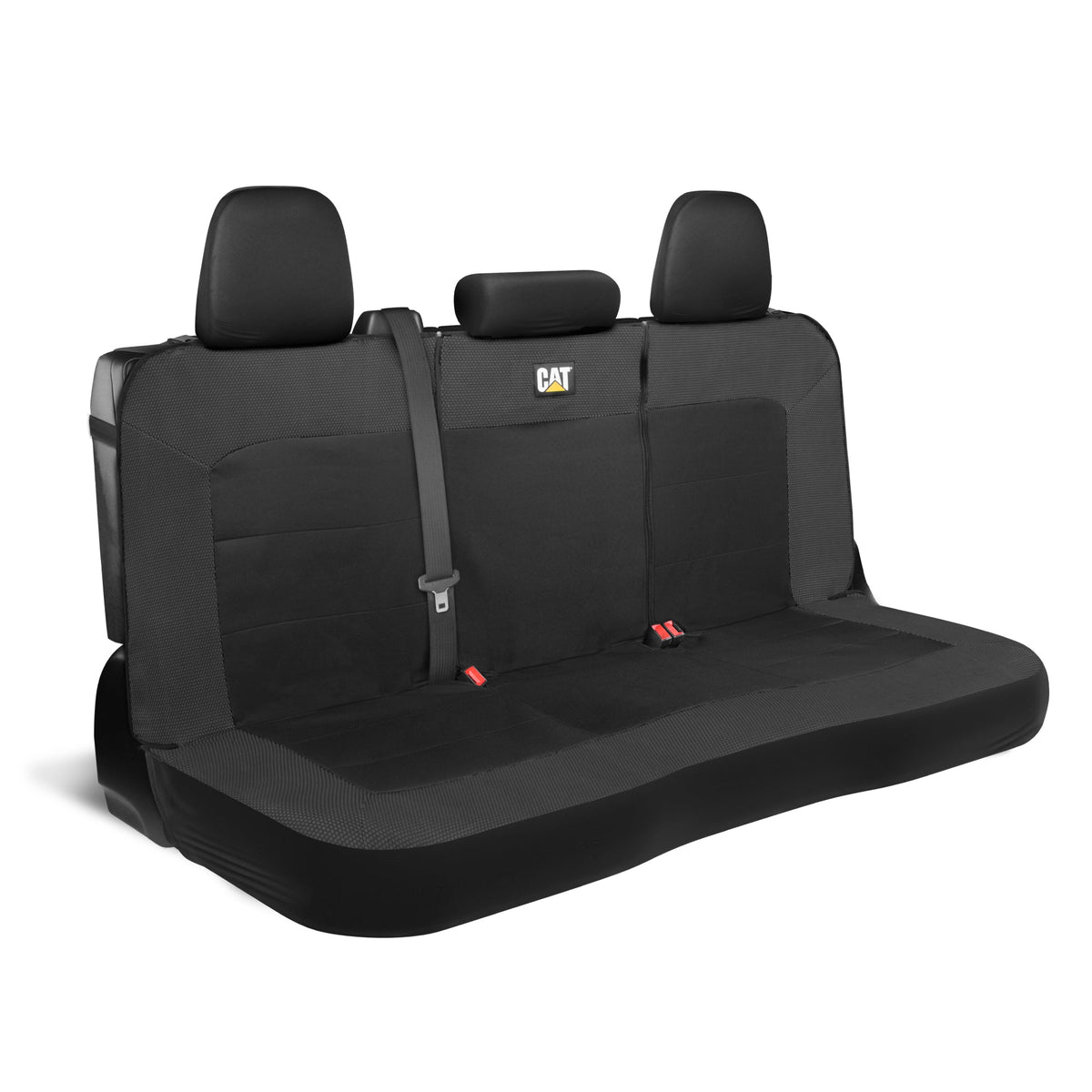Cat Flexfit Black Rear Seat Cover for Car - Durable Canvas & Mesh Design 60/40 Split Bench Protector for Cars, Trucks & SUVs - Back Seat Cover