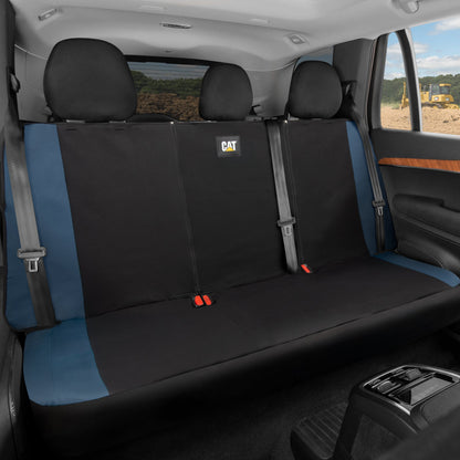 Cat Flexfit Blue Rear Seat Cover for Car – Durable Canvas & Mesh Design 60/40 Split Bench Protector for Cars, Trucks & SUVs – Back Seat Cover for
